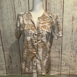 Tan Short Sleeve Fitted Button Down Shirt